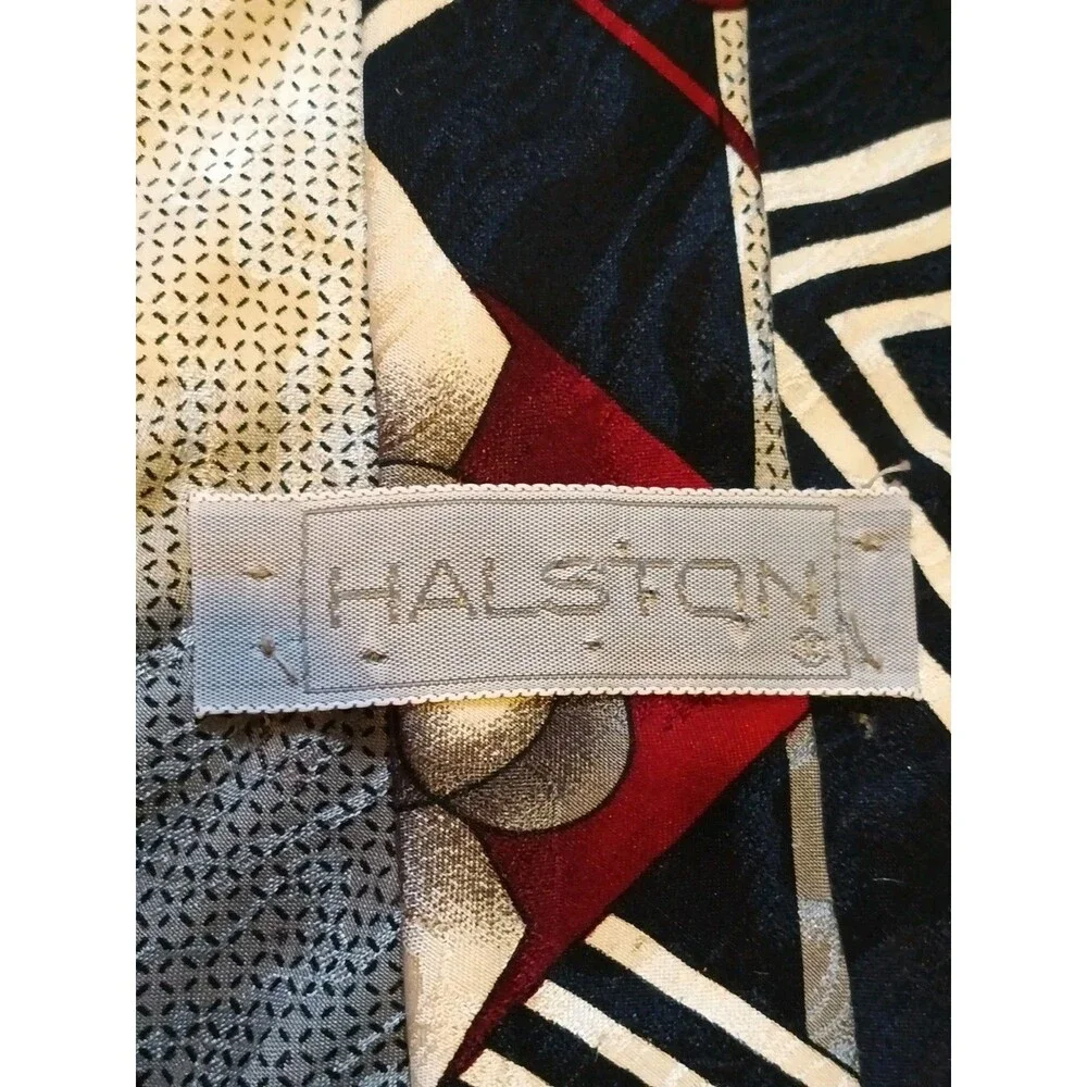 Vintage Halston 100% Silk Tie Lot Of 3 Geometric Pattern